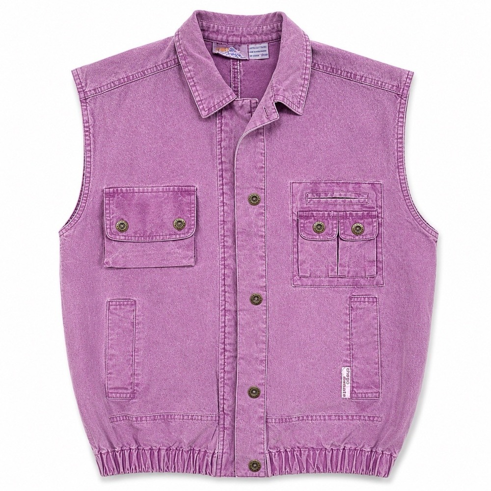 Vintage 80s Chego Sweats Utility Vest Women's L Purple Acid Wash Cotton Cargo